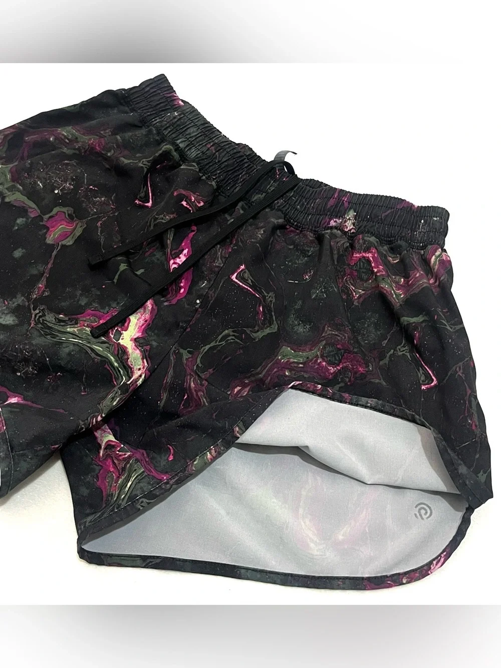 Champion Women’s Black Marble Print Athletic Running Shorts with Liner Sz Small